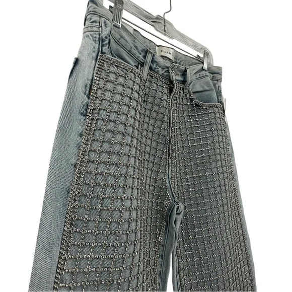 NEW Frame The Showgirl Straight-Leg Jeans MSRP $1298 Embellished Diamonds - Picture 6 of 10